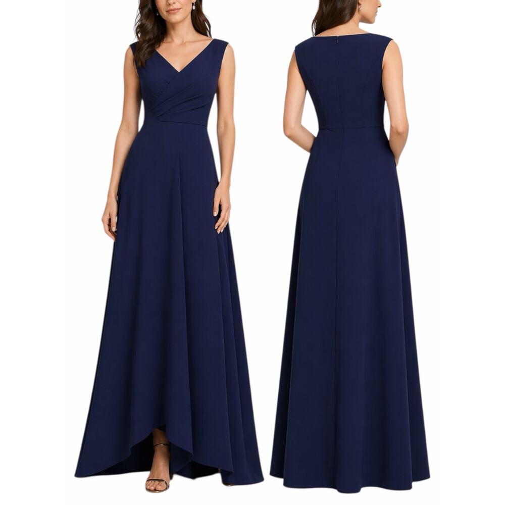 Kay Unger Yara Crepe A Line Evening Gown Dark Indigo Blue Size 16